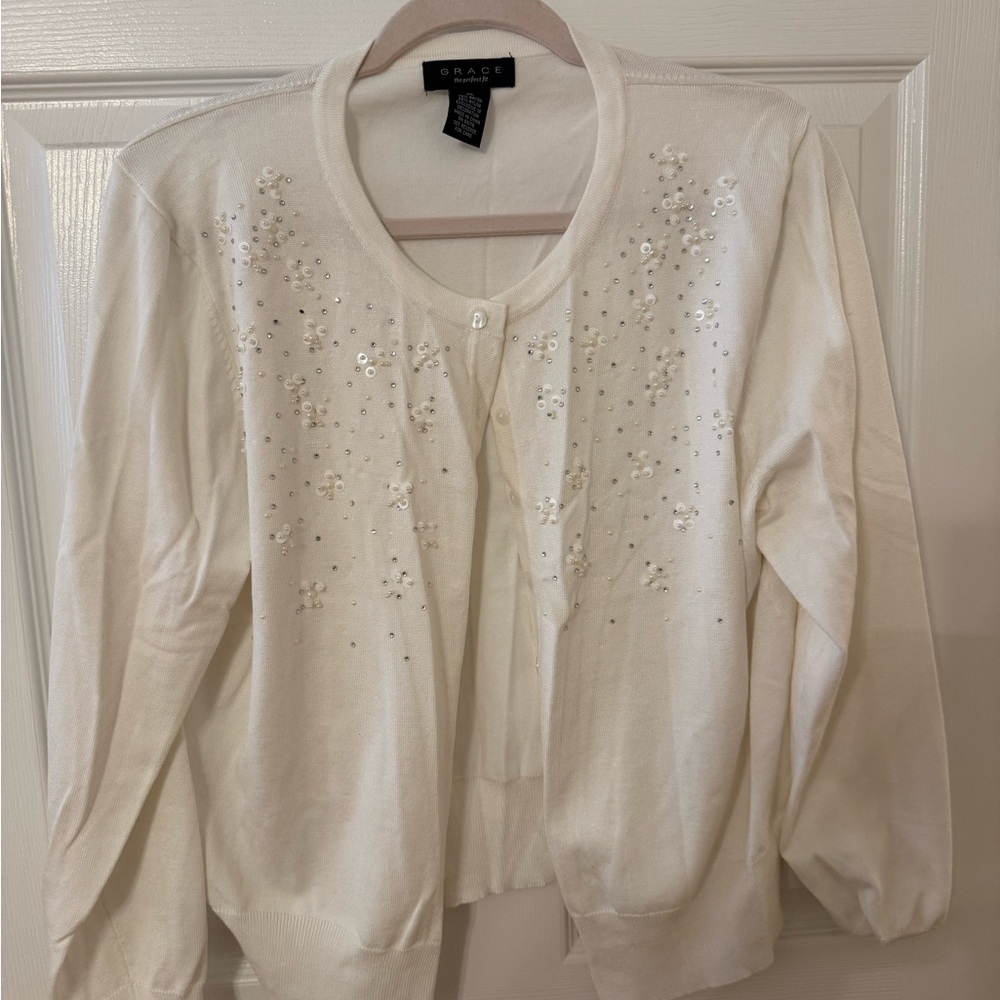 Grace White Cardigan with Embellished Details
